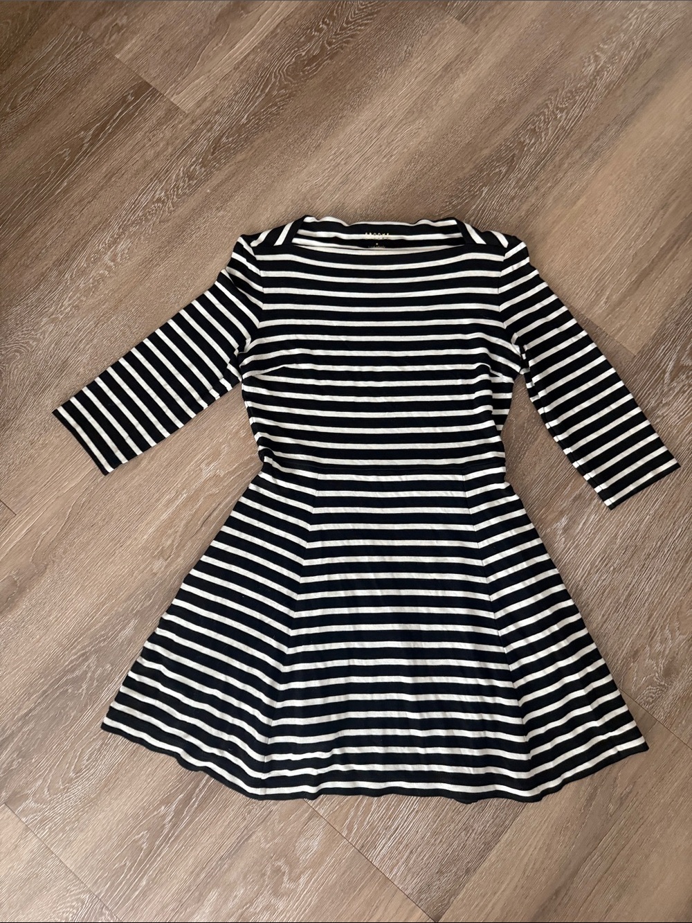 kate spade Black and White Striped Long-Sleeve Fit & Flare Dress
